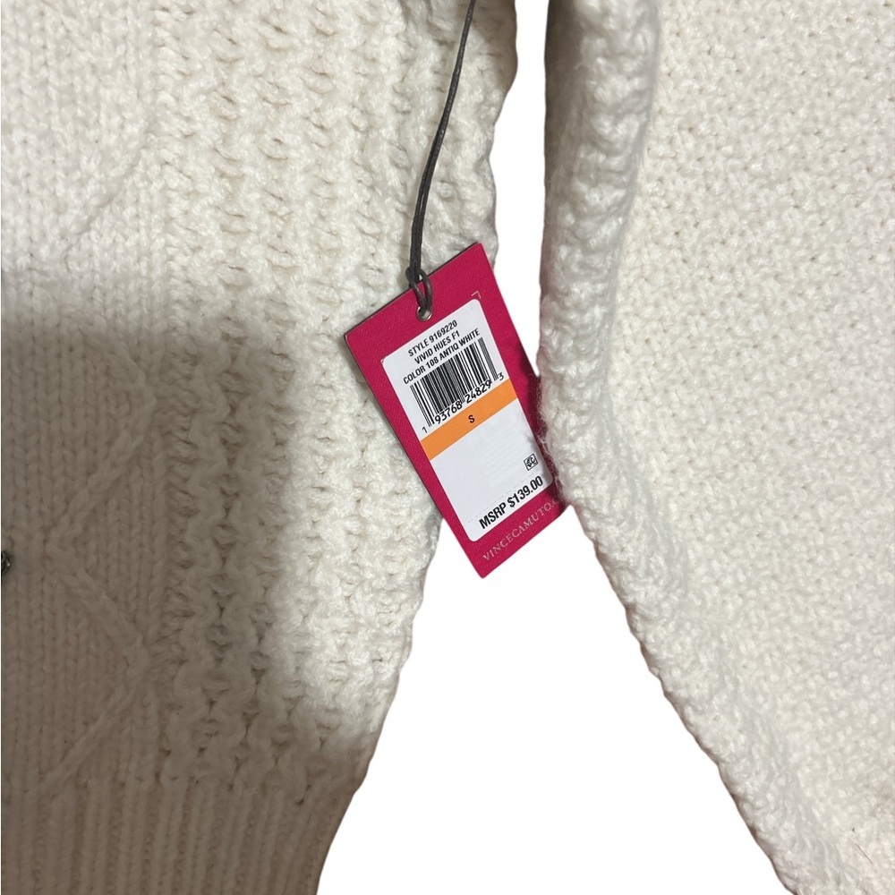Vince Camuto Ivory Cable Knit Sweater Chain Detail Mock Neck Sz small NWT - Picture 5 of 10